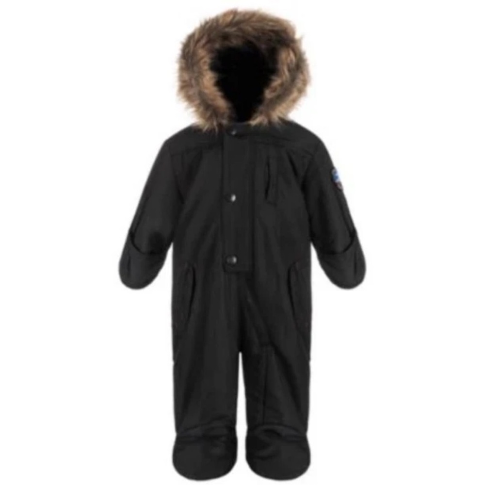Rothschild Snowsuit for Baby in Black with Faux Fur Lined Hood Size 3/6 Months